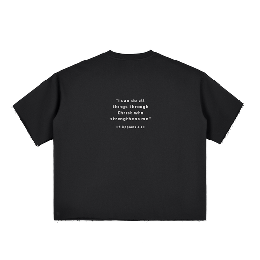 Boxy Half-Sleeve Raw-Edge T-Shirt